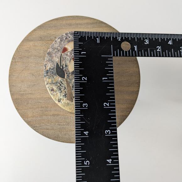 Soapstone Inlay Shell Trinket Box Jewelry Floral Vintage Vanity Oval Unique Gift - Picture 7 of 9